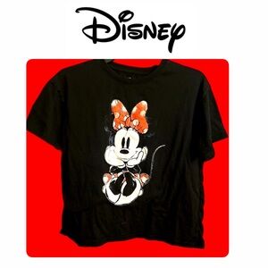 DISNEY MINNIE MOUSE Black Short Sleeved Crop Style Tee - size M